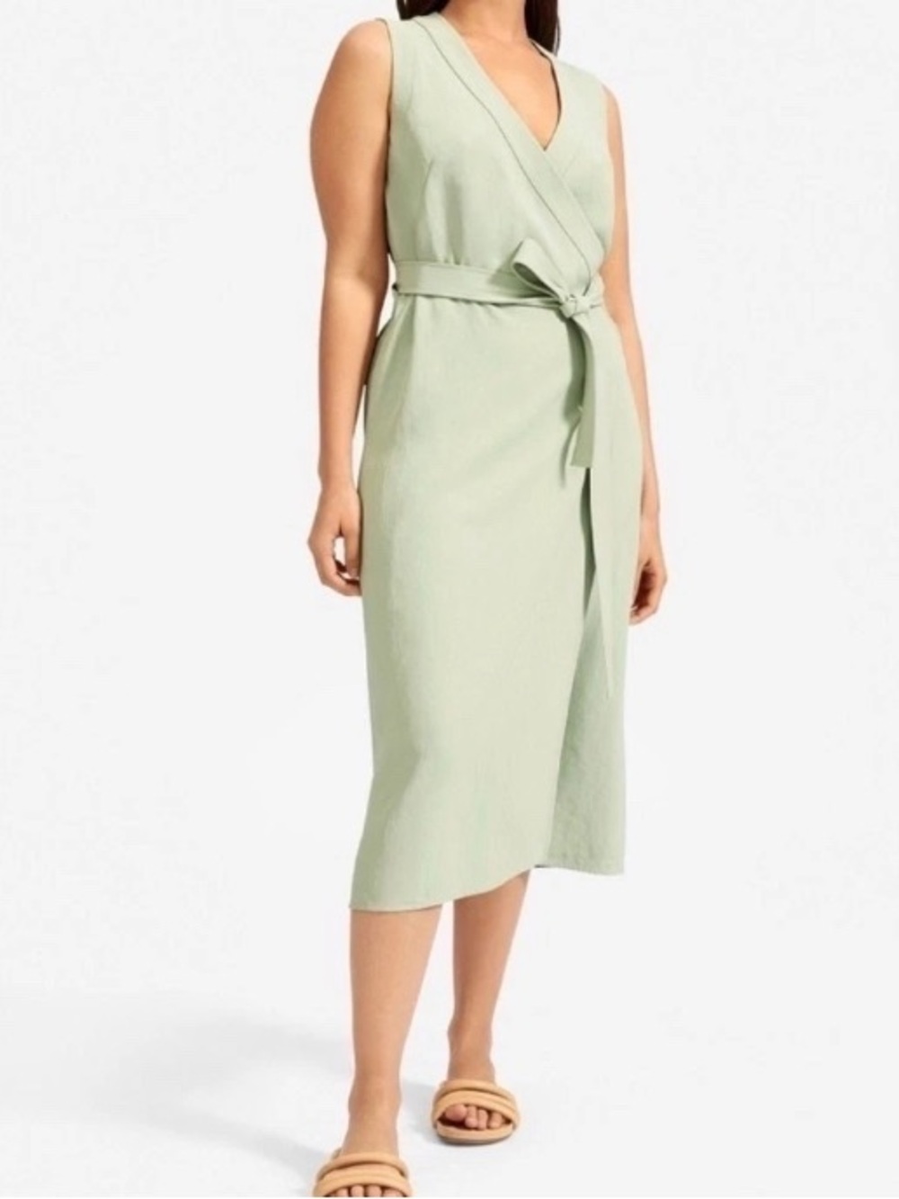 Everlane Mint Japanese GoWeave Wrap Midi Dress Size 10 Coastal Summer